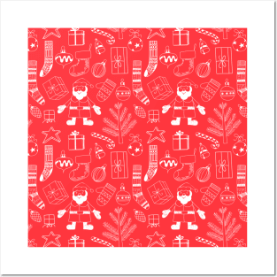 Doodle Christmas pattern red Posters and Art